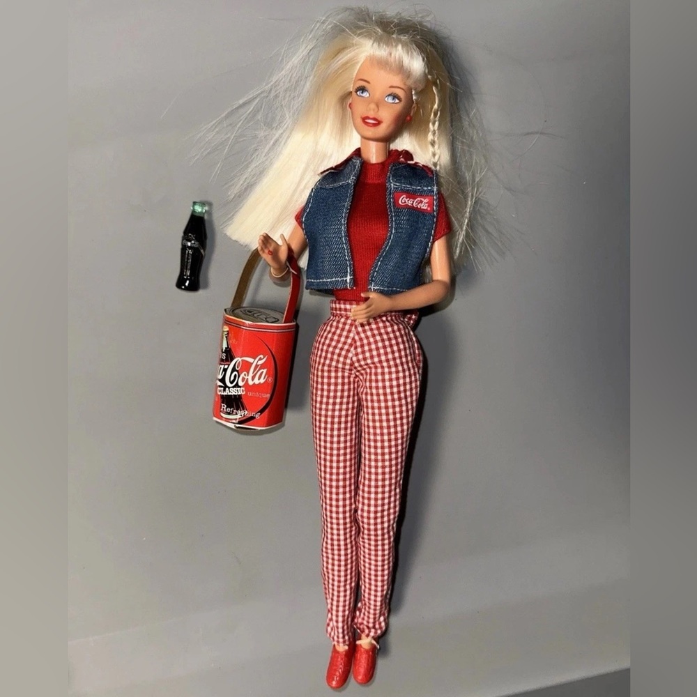 Mattel 1997 Coca Cola Picnic Barbie Doll Shirt Vest Pants Coke Cooler Vintage
